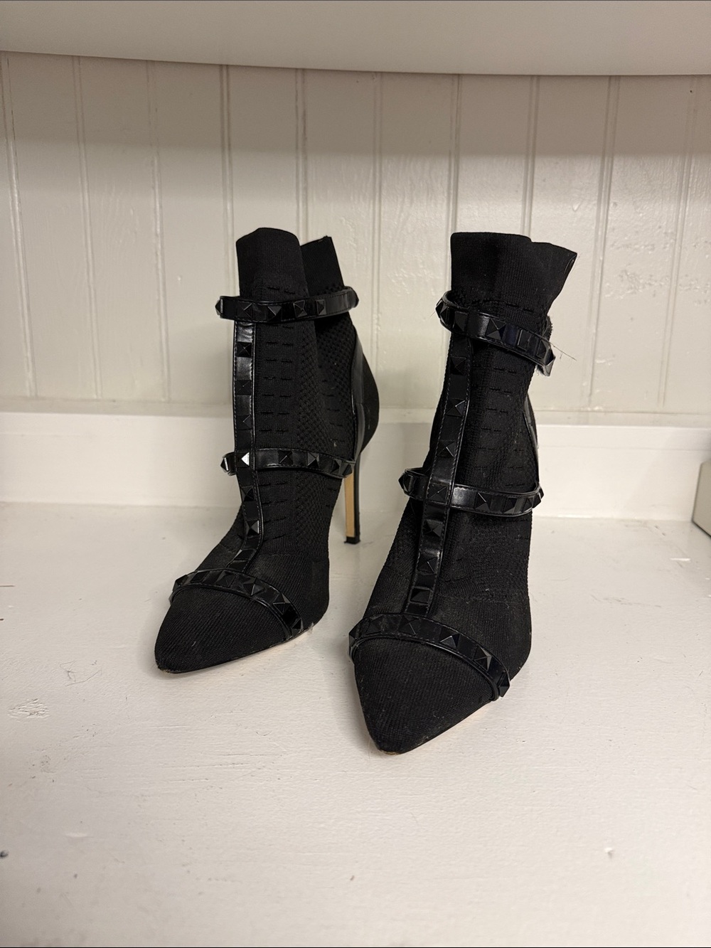 Jessica Simpson Black Studded Pointed-Toe Ankle Boots